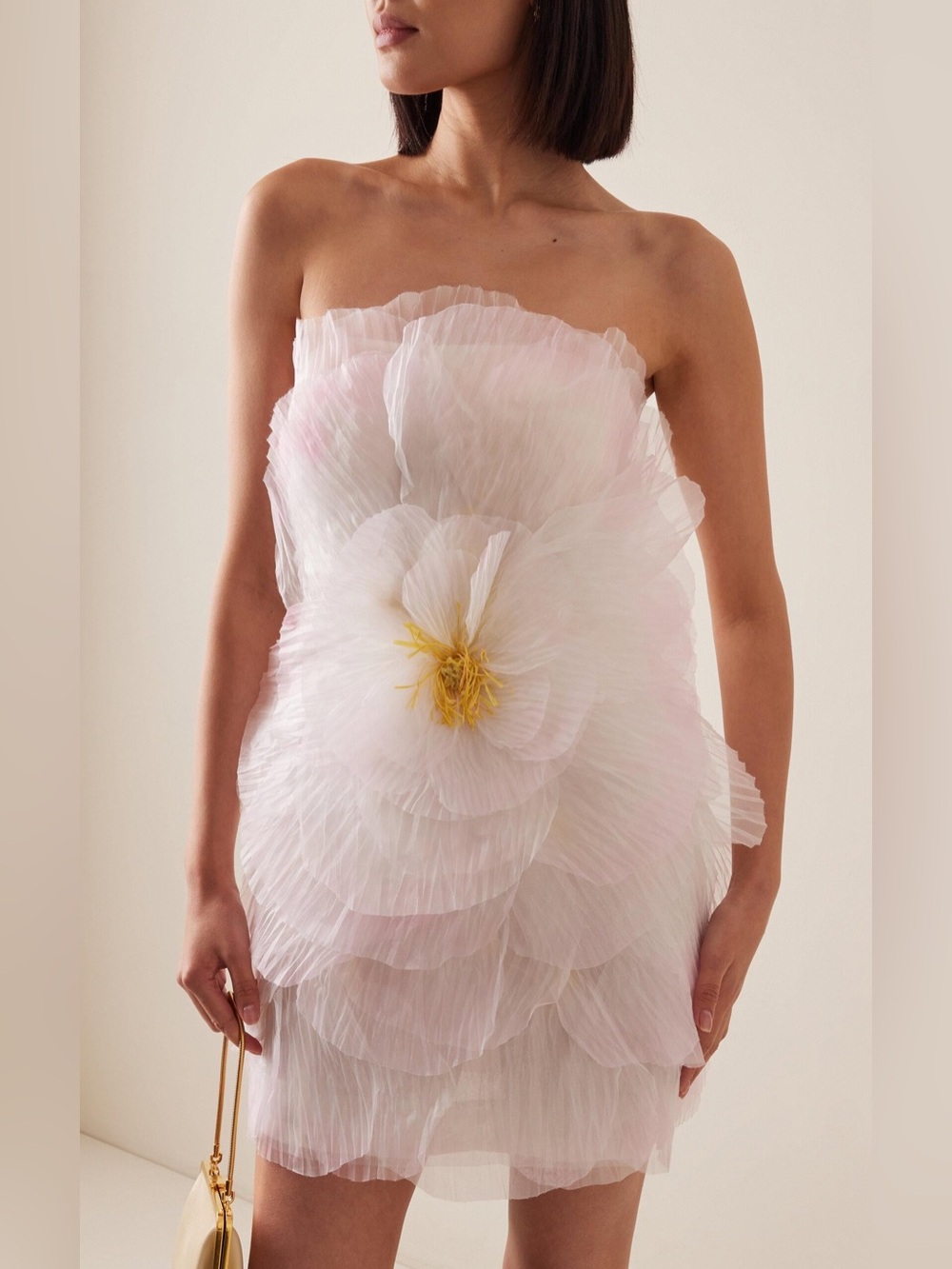 🤍 Oscar de la Renta Pink Strapless Pleated Organza Petal Mini Dress Sz: 4 🤍